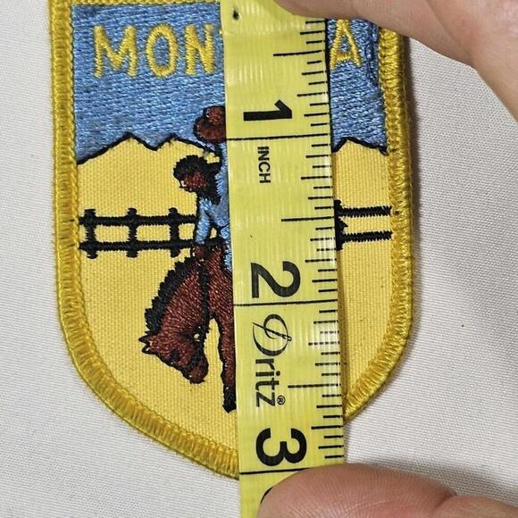 Vtg Montana Cowboy Horse Rodeo Travel Patch Yellow Saddle Patch - Picture 5 of 5